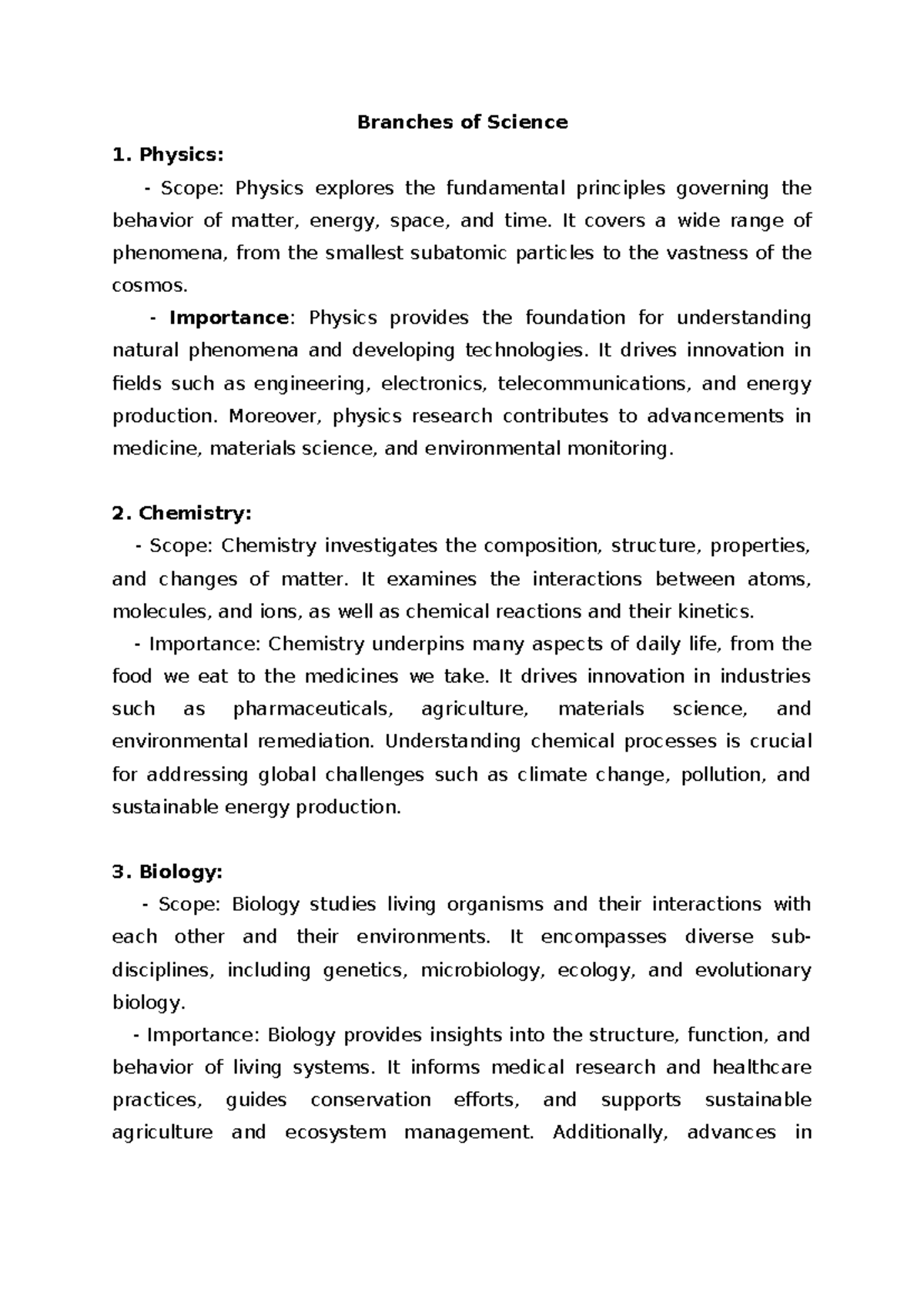 Branches of Science - Branches of Science Physics: Scope: Physics ...