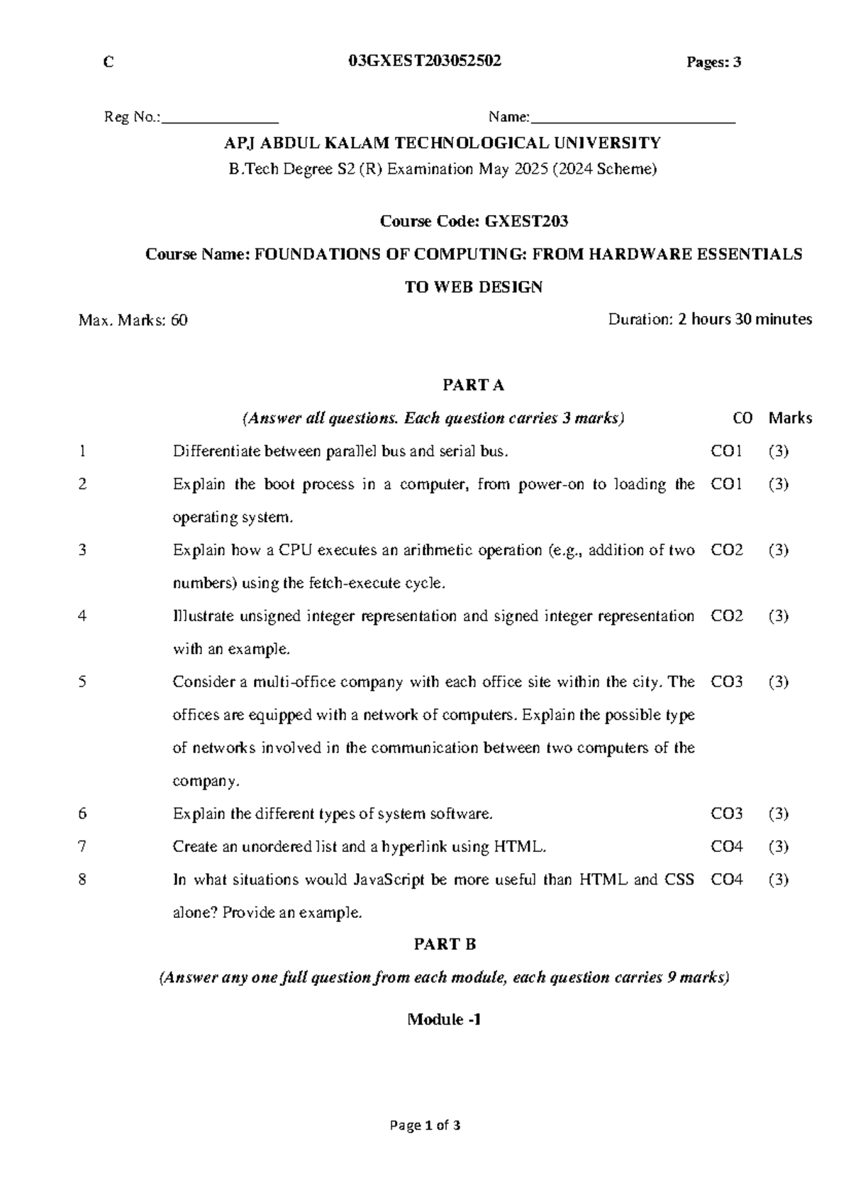 03GXEST203 - Solved Question Paper for Foundations of Computing - Studocu