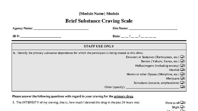 Brief Substance Craving Scale - Module ID 50 - Studocu