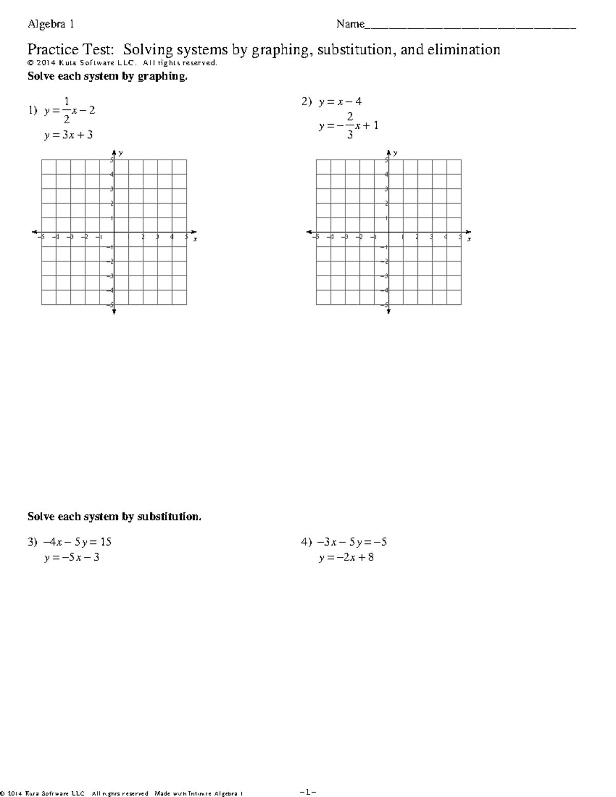 Algebra 1 Practice Test: Solving Systems of Equations D2v04174r - Studocu