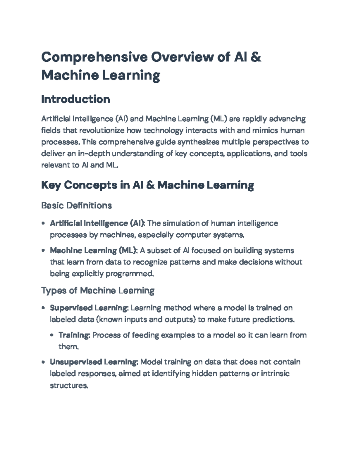 Final Exam Notes: Comprehensive Overview of AI & ML (Course Code ...
