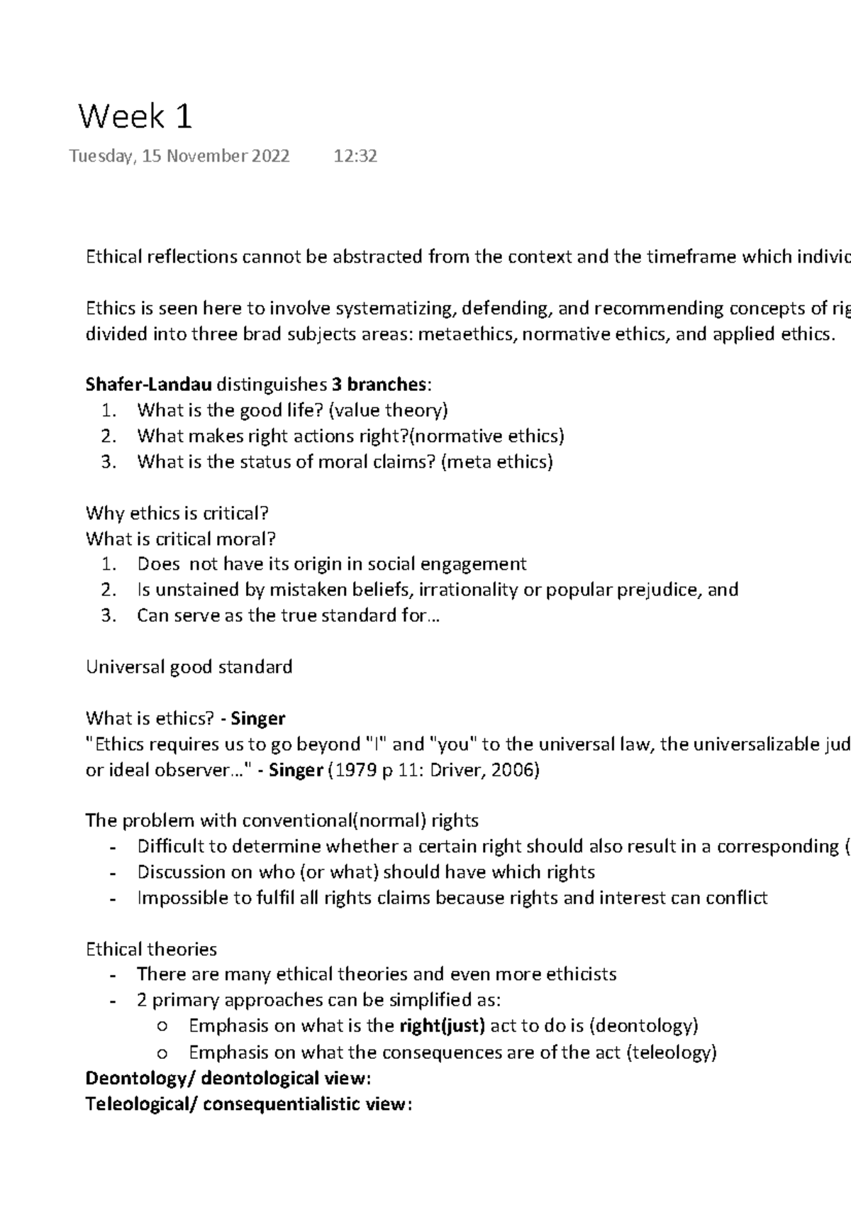 Week 1 - Ethics Overview and Key Concepts Summarized - Studeersnel