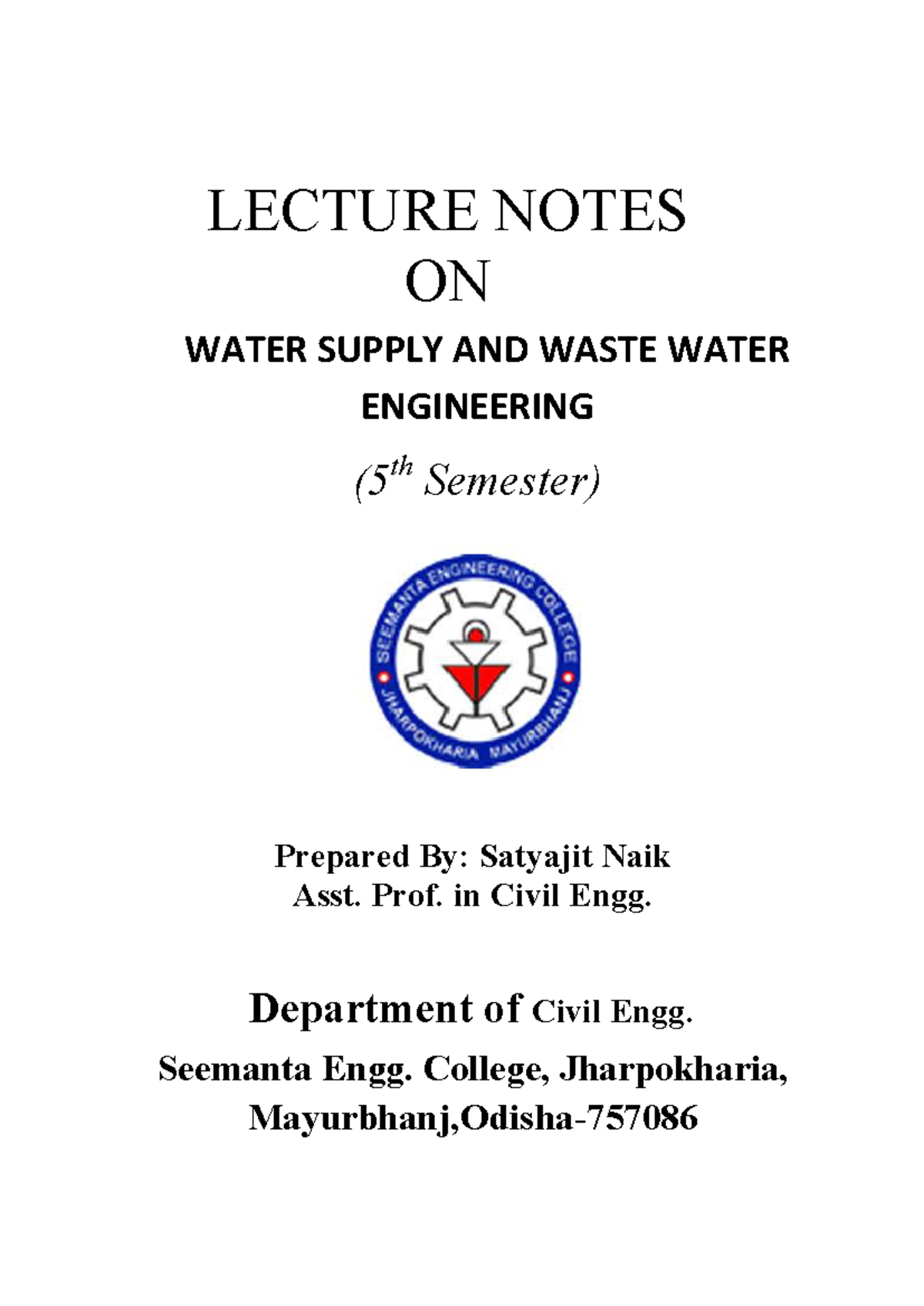 CE Water Supply & Waste Water Engineering - Lecture Notes - 5th Sem ...