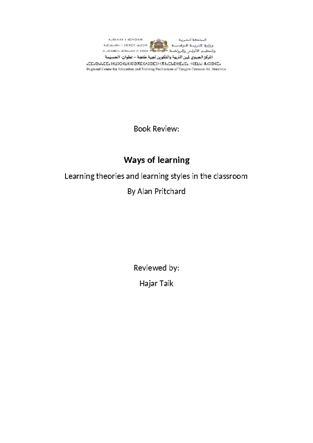 Book Review: Ways of Learning Theories & Styles in Education - Studocu