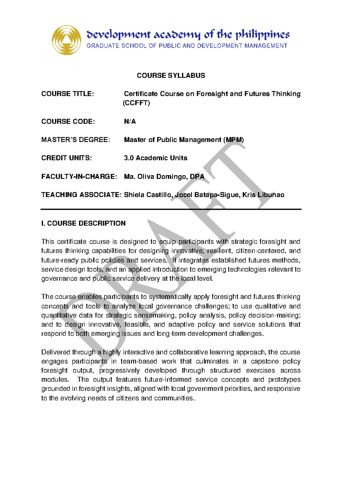 CCFFT Syllabus: Certificate Course on Foresight & Futures Thinking ...
