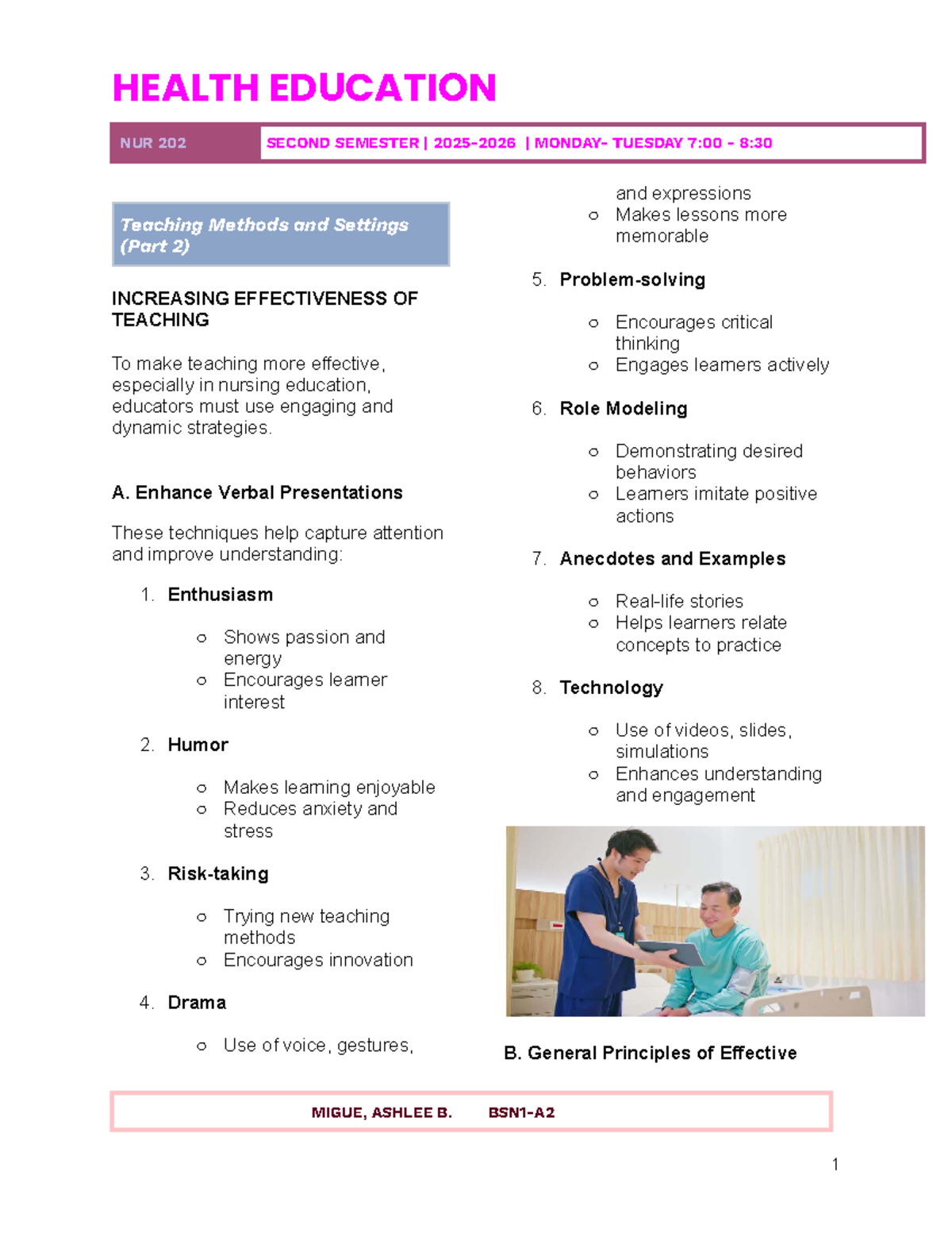 HEALTH EDUCATION NUR 202: Effective Teaching Strategies & Materials ...
