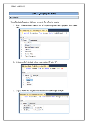 DBMS Lab 1: SQL Queries on Student Information Database - Studocu