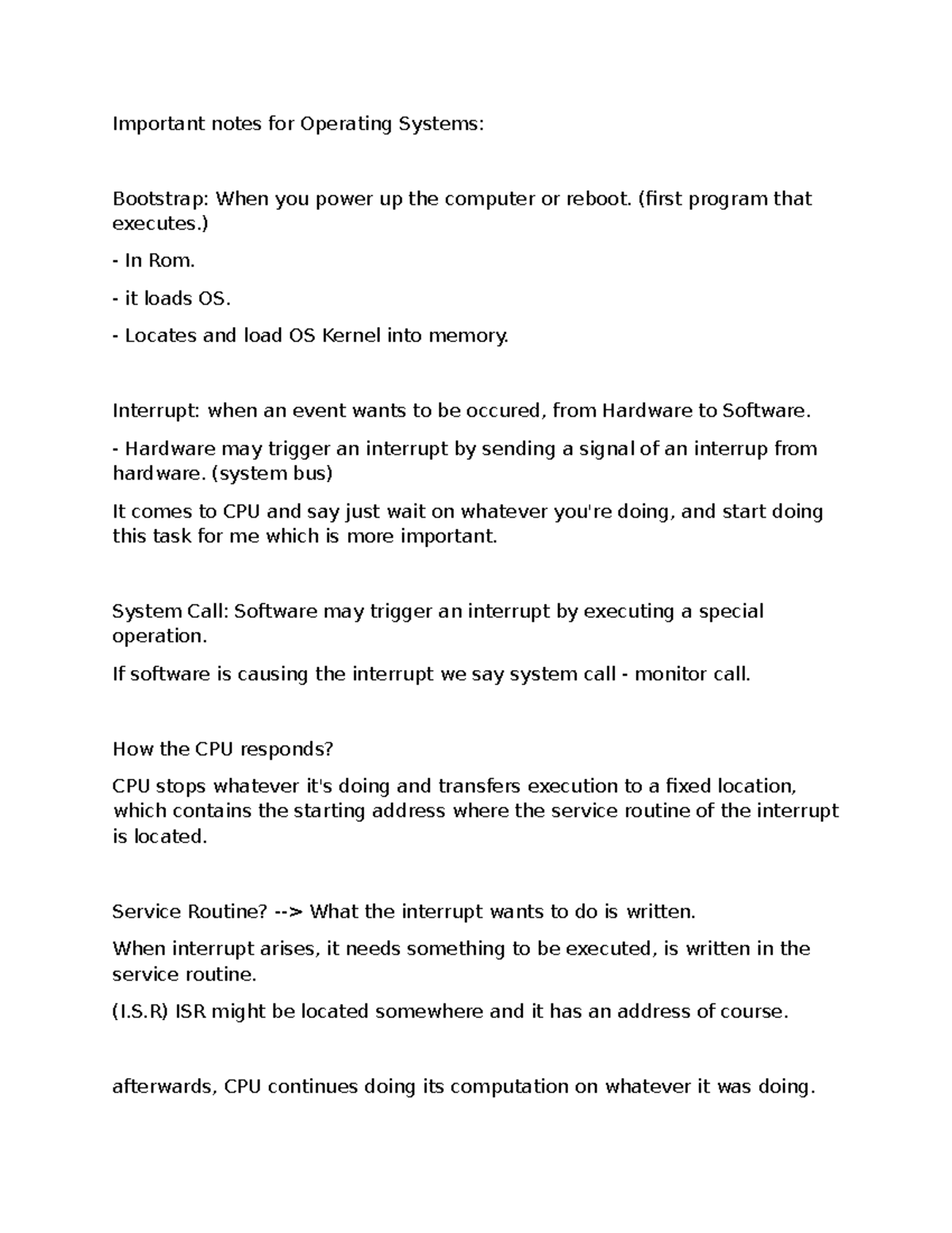 Operating Systems, chapter 1 - Important notes for Operating Systems ...