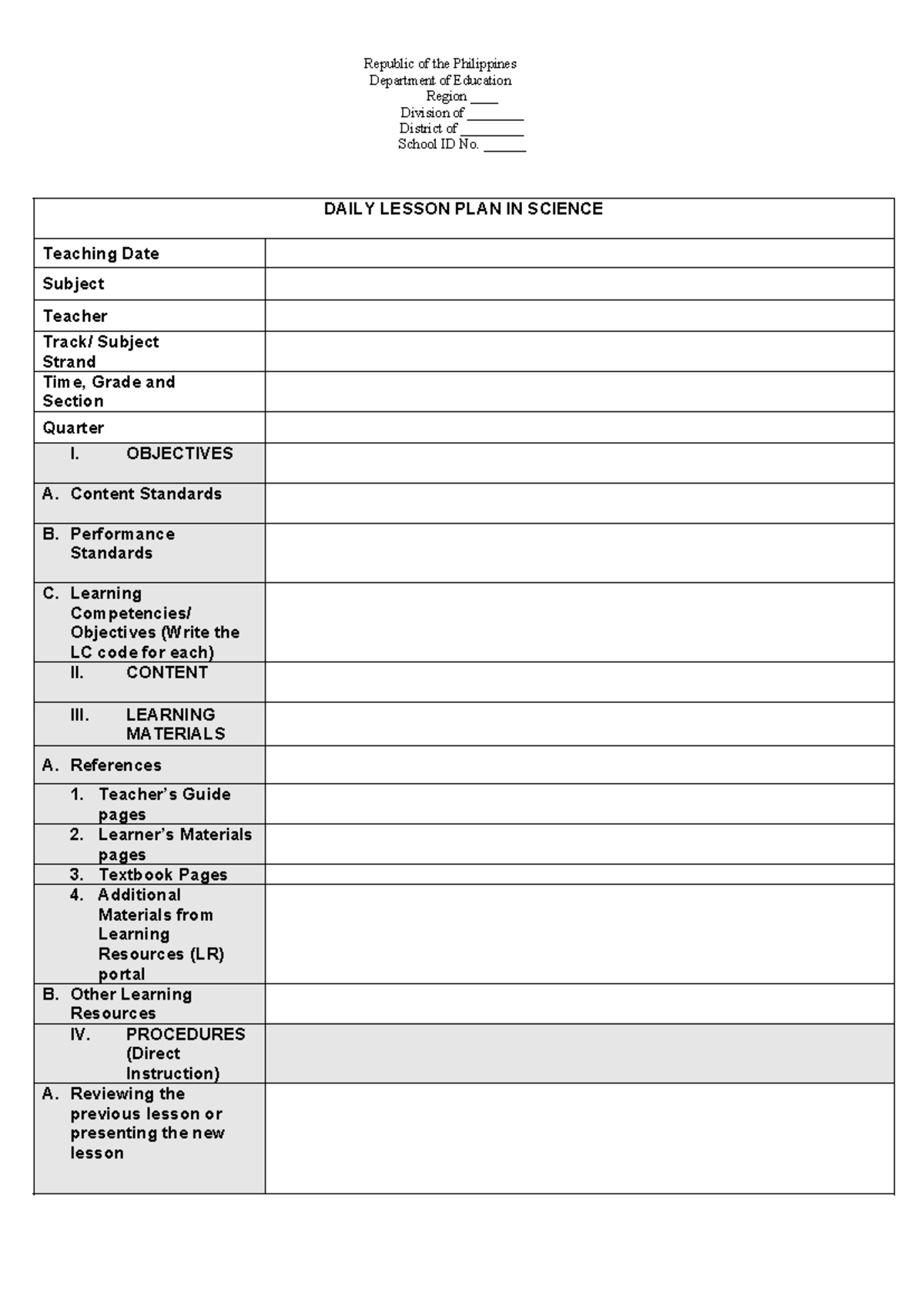 DAILY LESSON PLAN IN SCIENCE (LP Template) - Studocu