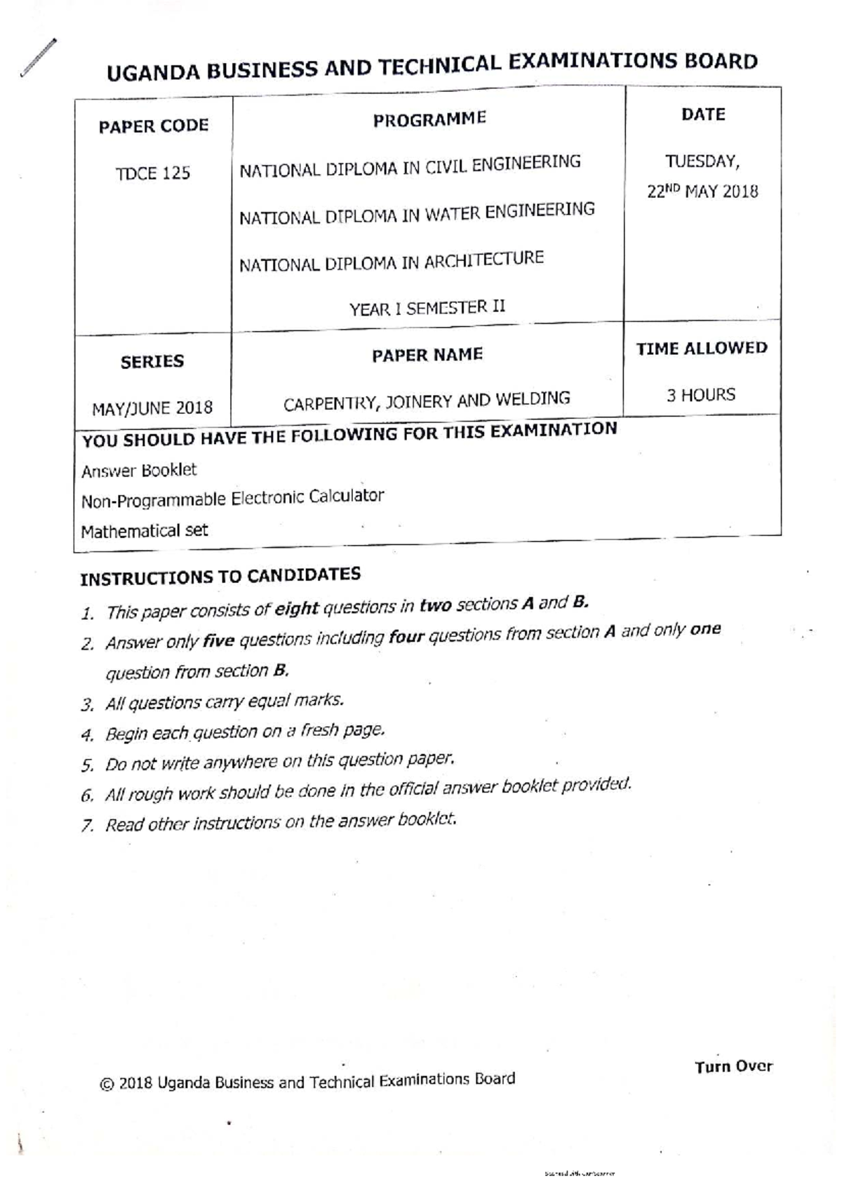National Diploma in Civil Engineering Past Papers - Year 1 Semester 2 - Document Preview