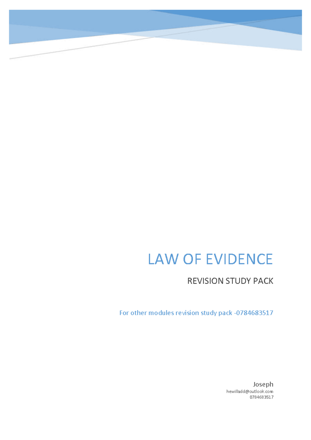 LAW OF EVIDENCE Revision Study Pack - Key Concepts and Review - Studocu