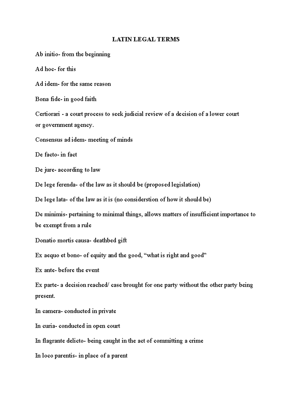LATIN LEGAL TERMS: Key Definitions and Concepts for Law Students - Studocu