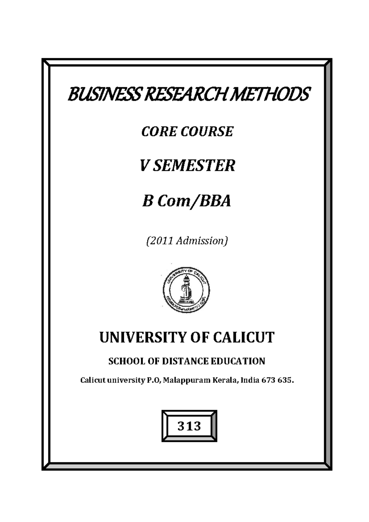 Business Research Methods - Study Material for B Com/BBA V Sem - Studocu