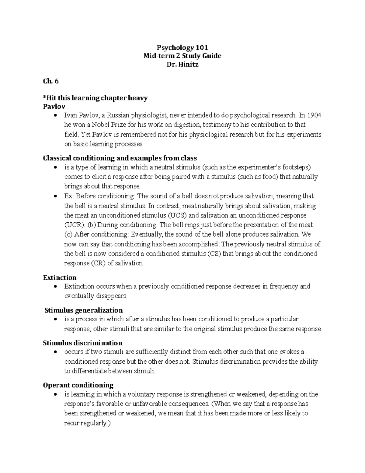 Psychology 101 Midterm 2 Study Guide: Key Concepts & Theories - Studocu