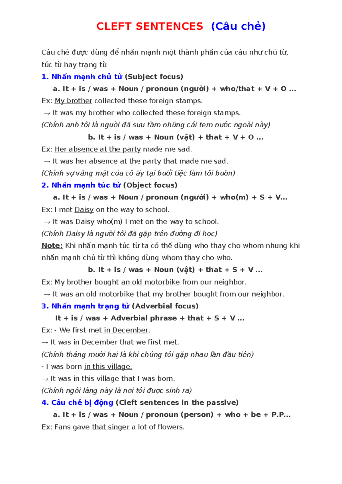 CLEFT SENTENCES: Emphasis Structures in English Grammar - Studocu