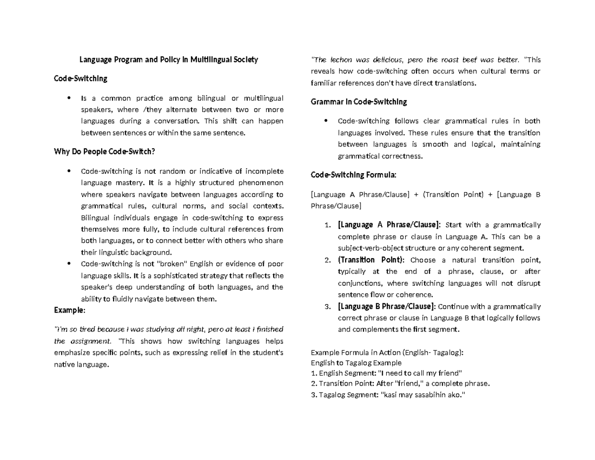 Language Program Review: Multilingual Society & Code-Switching Insights ...