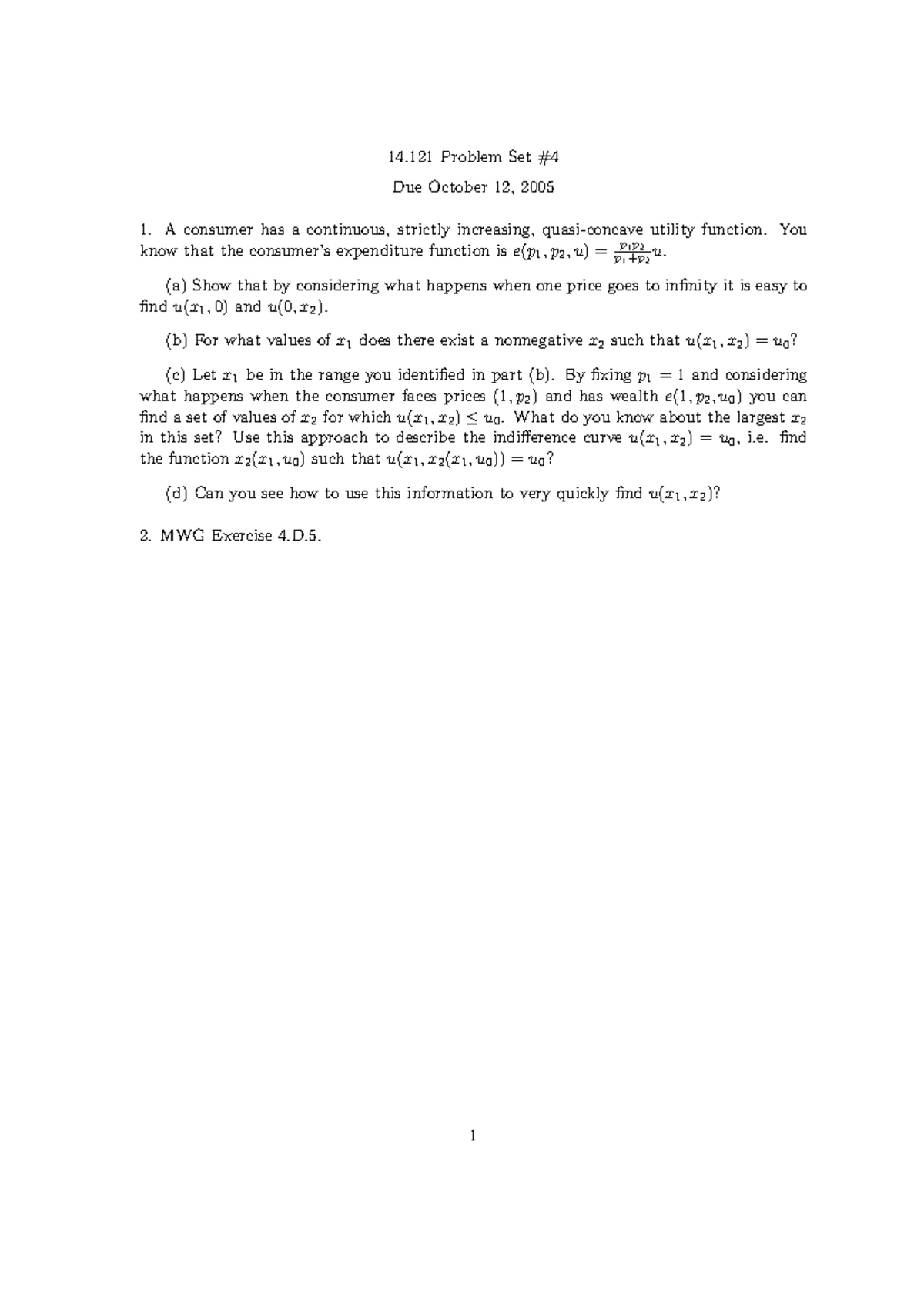 14.121 Problem Set: Equivalence Relations & Utility Functions - Studocu