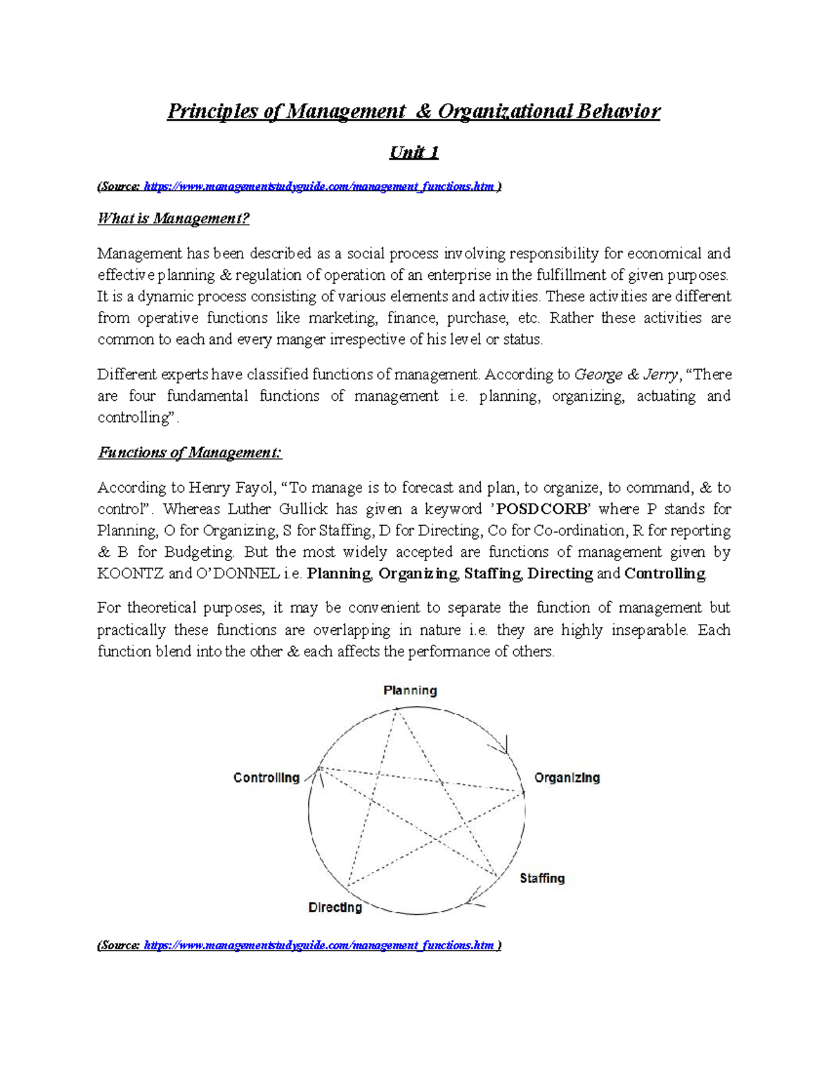 PMOB 101: Principles of Management & Organizational Behavior - Unit 1 ...