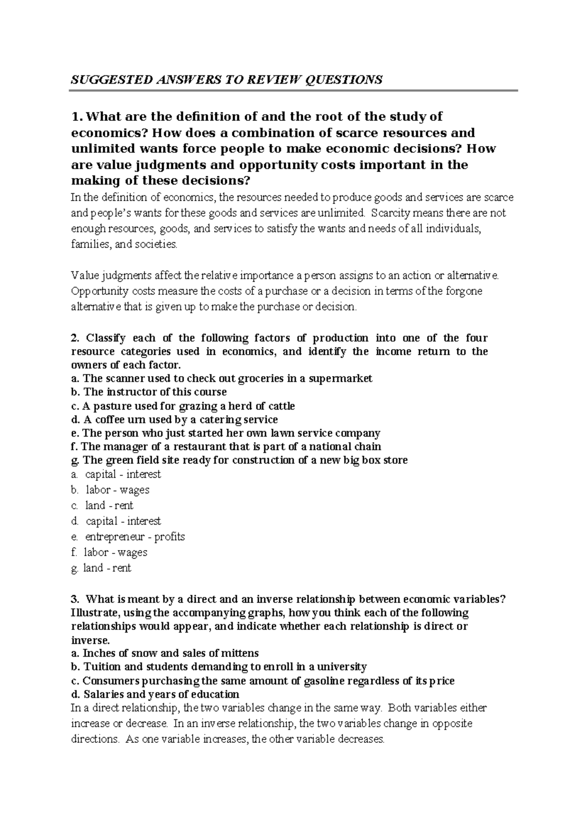 ECO 101 - Suggested Answers to Chapter 1 Review Questions - Studocu