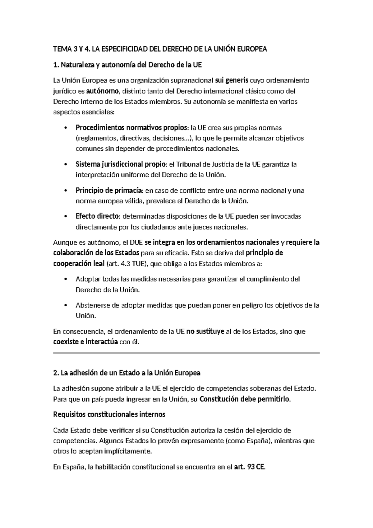 TEMA 3 Y 4: ESPECIFICIDAD DEL DERECHO DE LA UNIÓN EUROPEA - Studocu