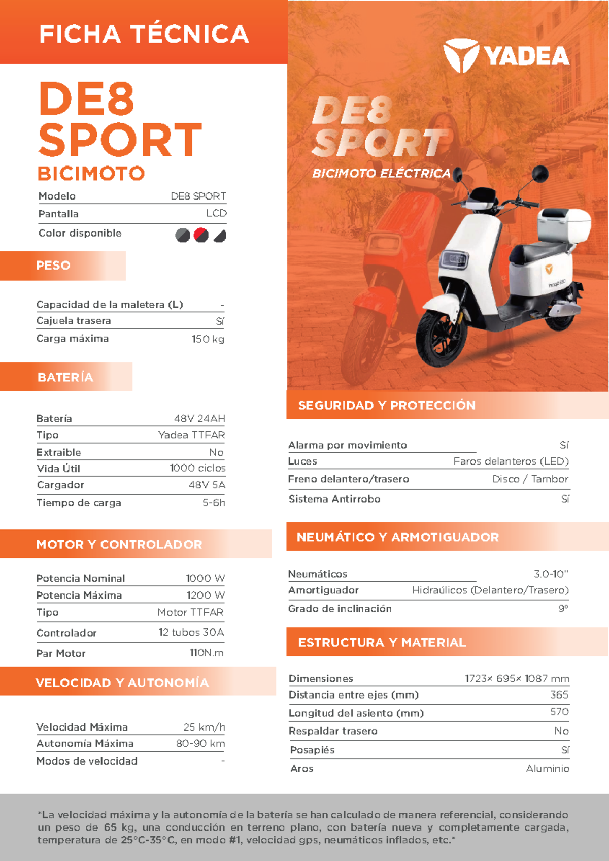 FICHA TÉCNICA DE8 SPORT BICIMOTO ELÉCTRICA - Modelo DE8 Sport - Studocu