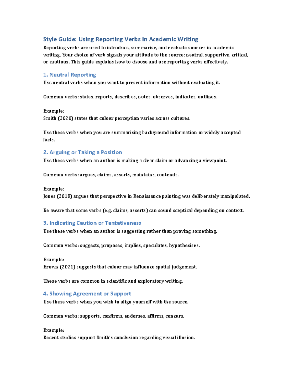 Reporting Verbs Style Guide: Effective Use in Academic Writing - Studocu