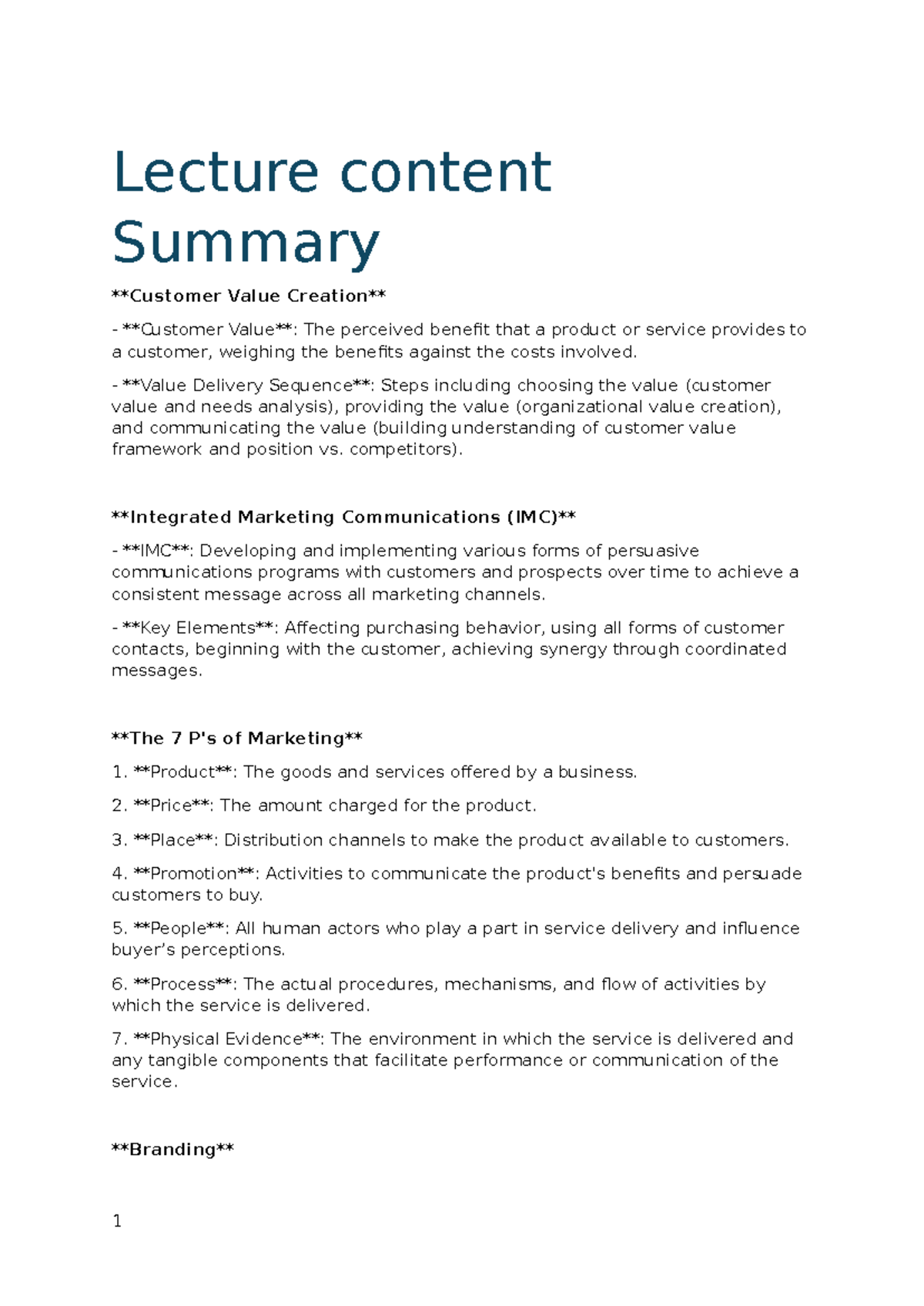 Principles of Marketing Notes: Lecture Summary on Value & Customer ...