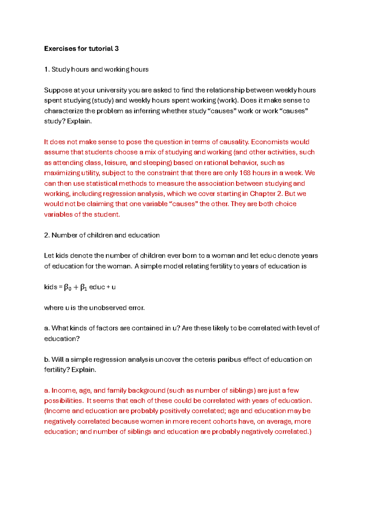 Tutorial 3 Exercises: Study & Regression Analysis Insights - Studeersnel