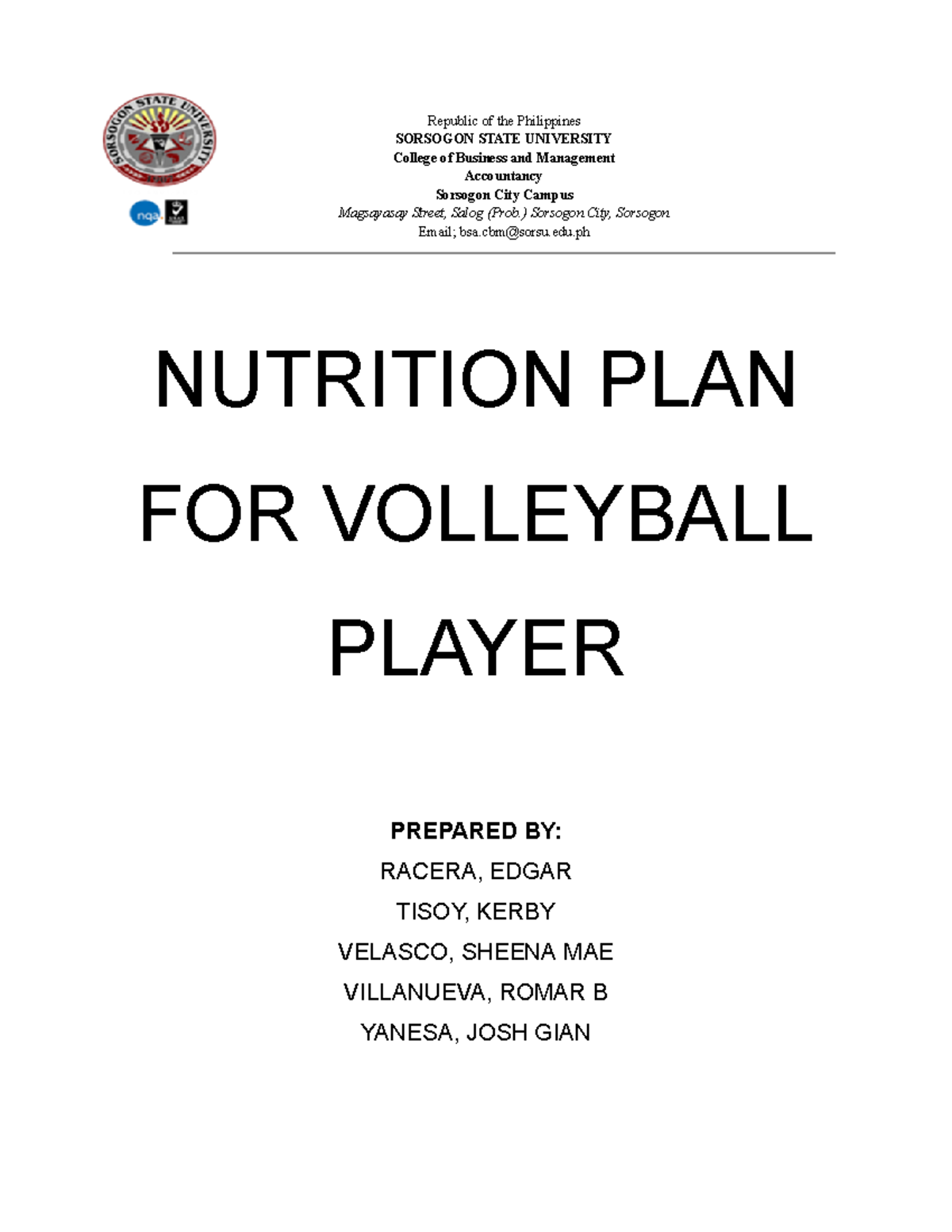 Nutritional Plan - Republic of the Philippines SORSOGON STATE ...