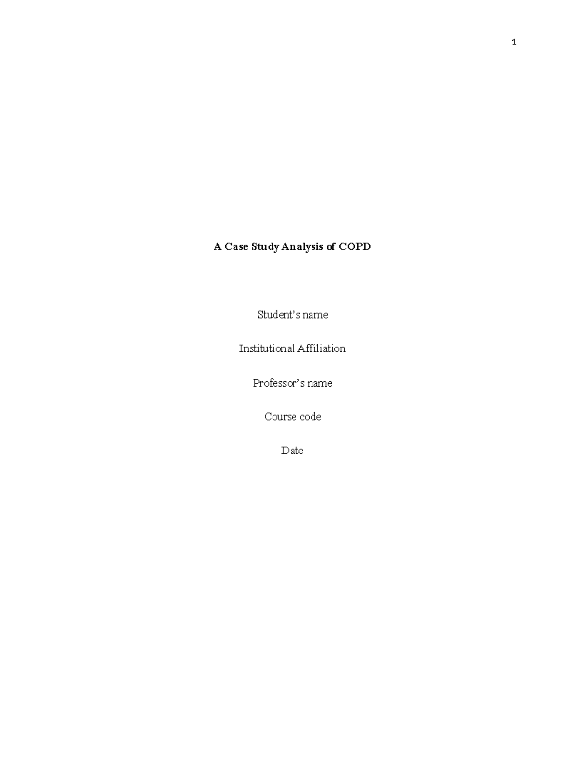 A Case Study Analysis of COPD - A Case Study Analysis of COPD Student’s ...