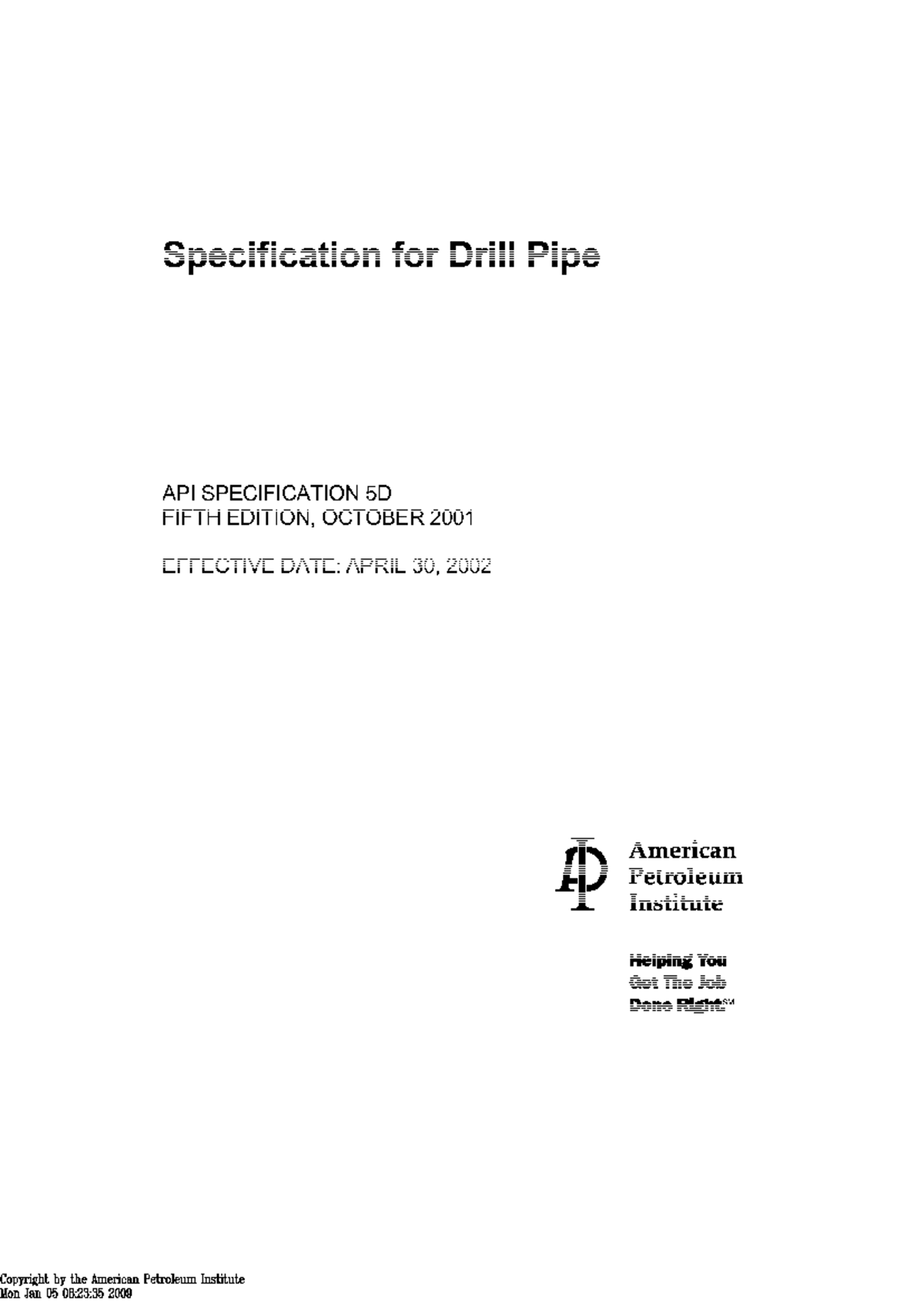 API Spec 5D-2001 scan - Estandar API - Specification for Drill Pipe API ...