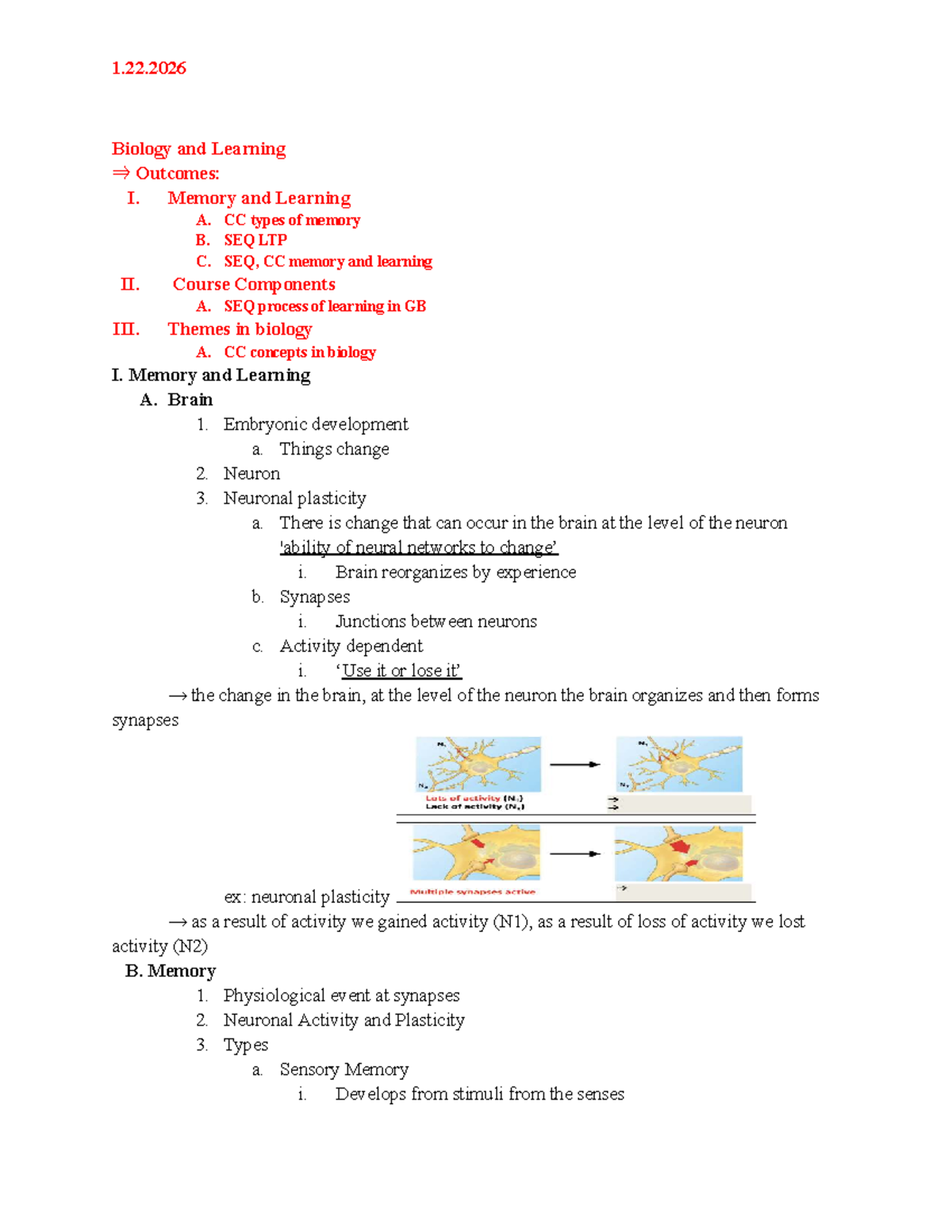 1.22.2026 Biology and Learning: Memory & Learning Outcomes - Lecture 1 ...