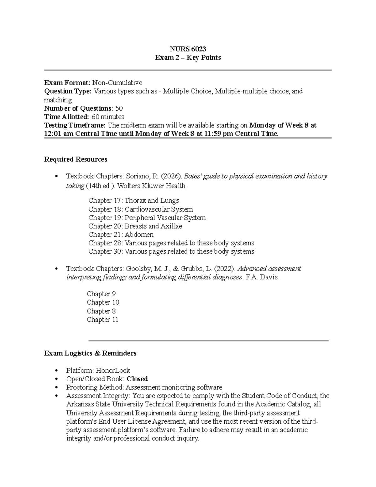 NURS 6023 Exam 2 Study Guide: Key Points & Review Topics - Studocu