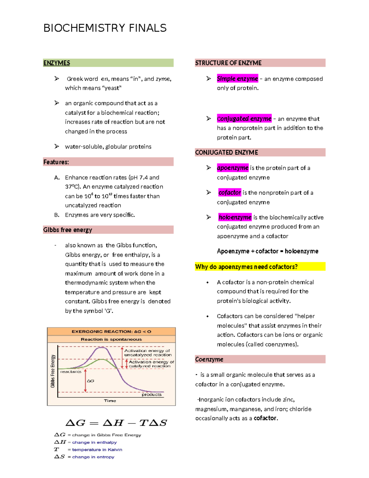 Biochem- Finals - RIZAL - ENZYMES Greek word en, means “in”, and zyme ...