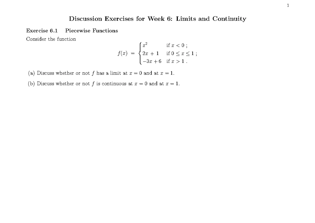 Week 6 Homework: Limits & Continuity Exercises - Studocu