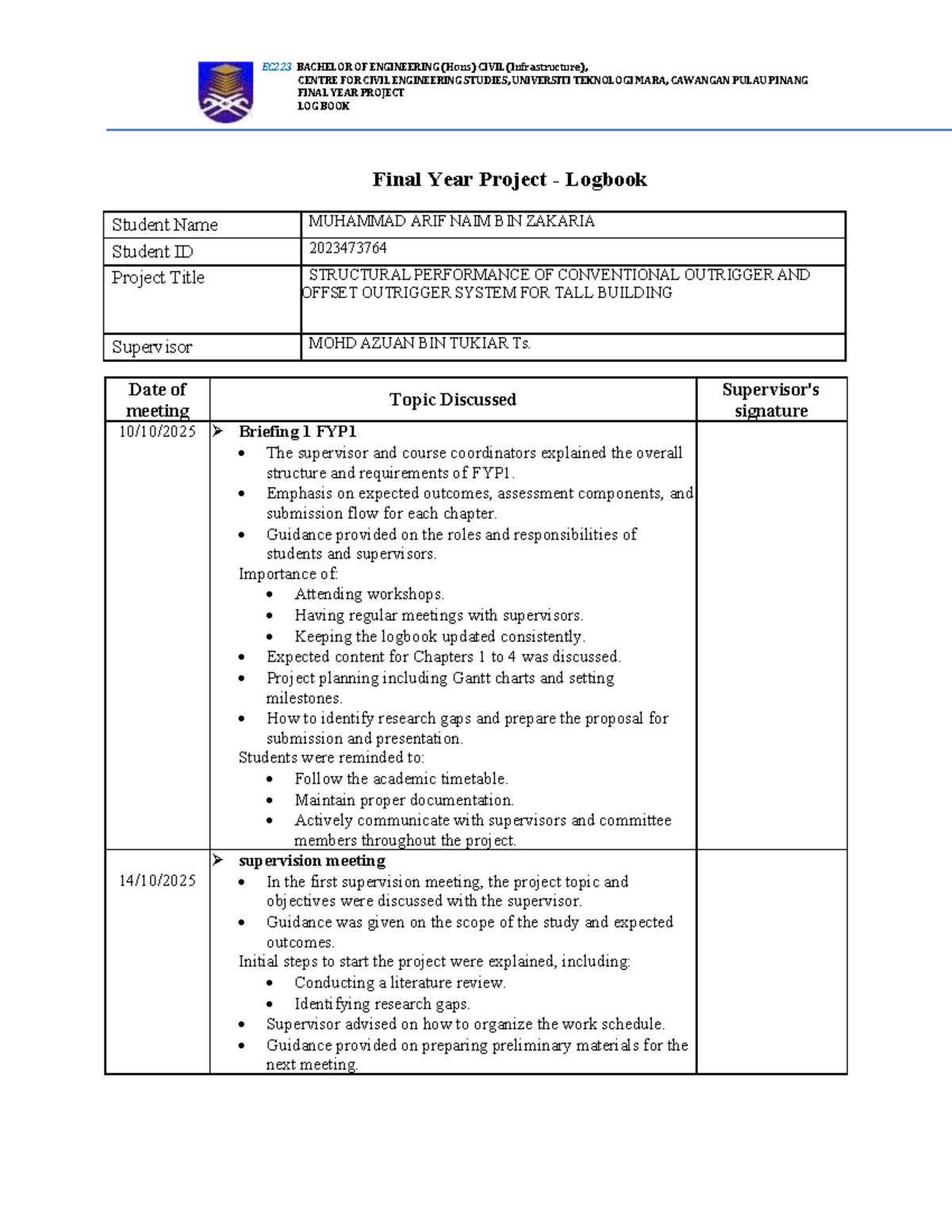 EC223 Final Year Project Logbook: Structural Performance Study - Studocu