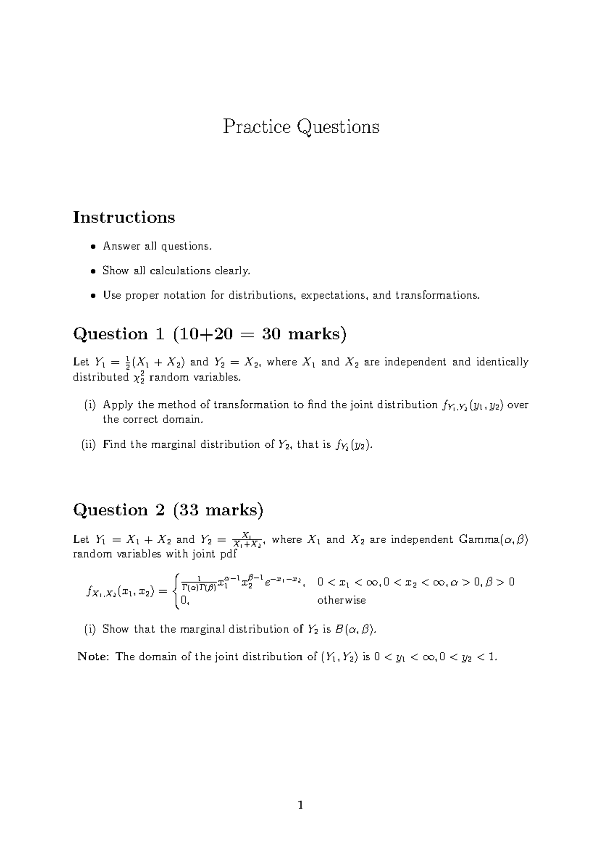 Practice Questions 2 - MAT: Joint & Marginal Distributions - Studocu