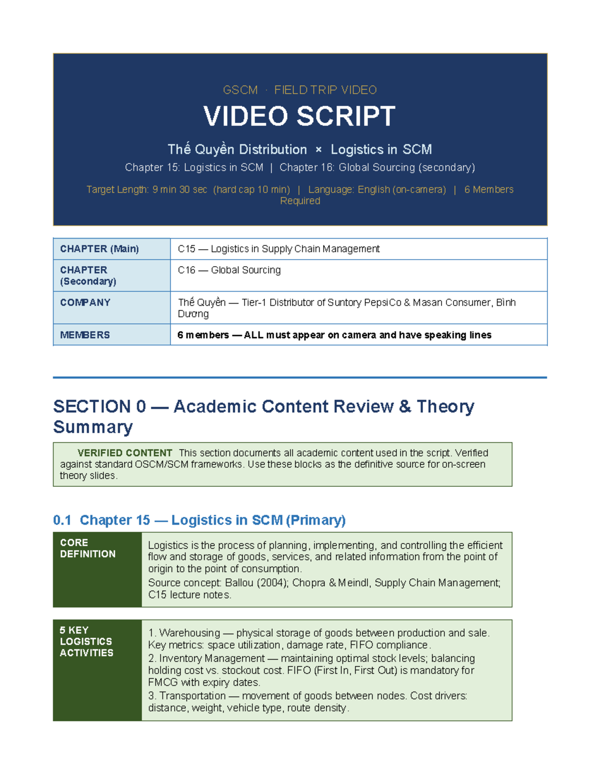 GSCM Field Trip Video Script: Thế Quyền Logistics & Global Sourcing ...