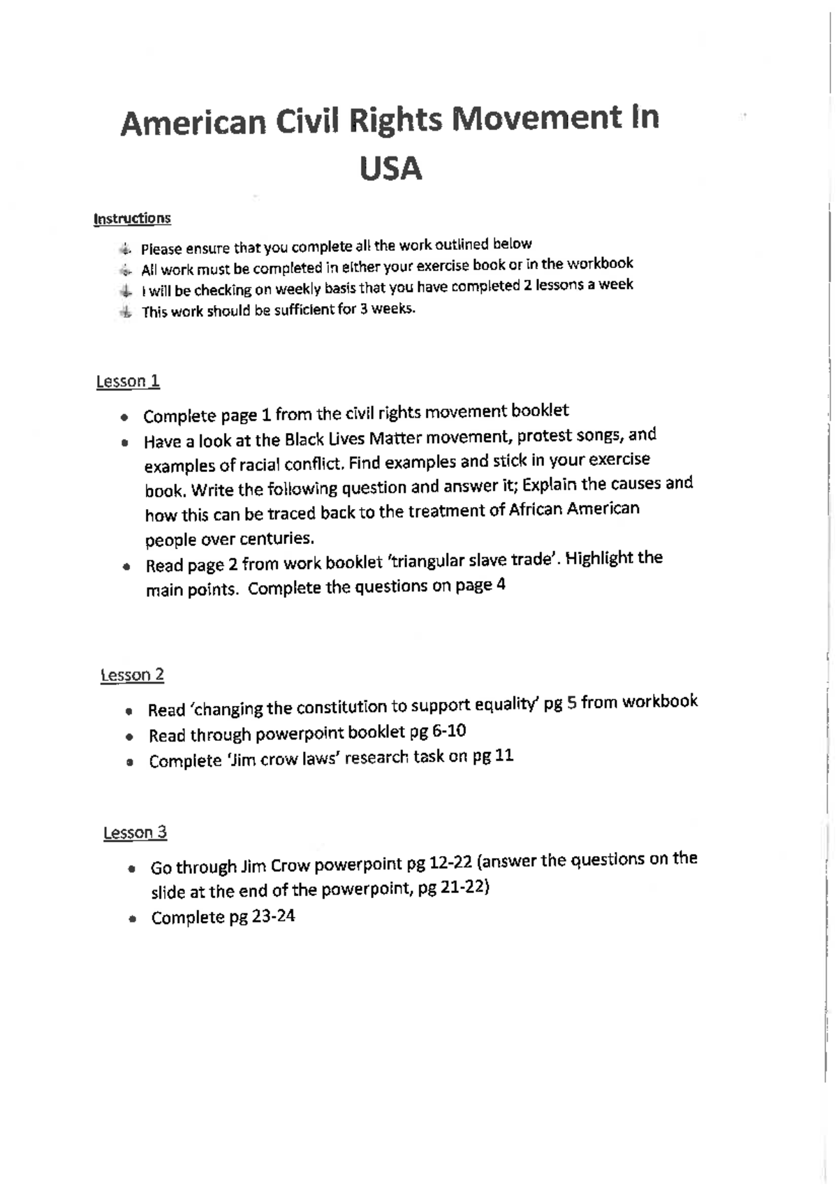 American Civil Rights Movement Workbook: Lessons & Research Tasks - Studocu
