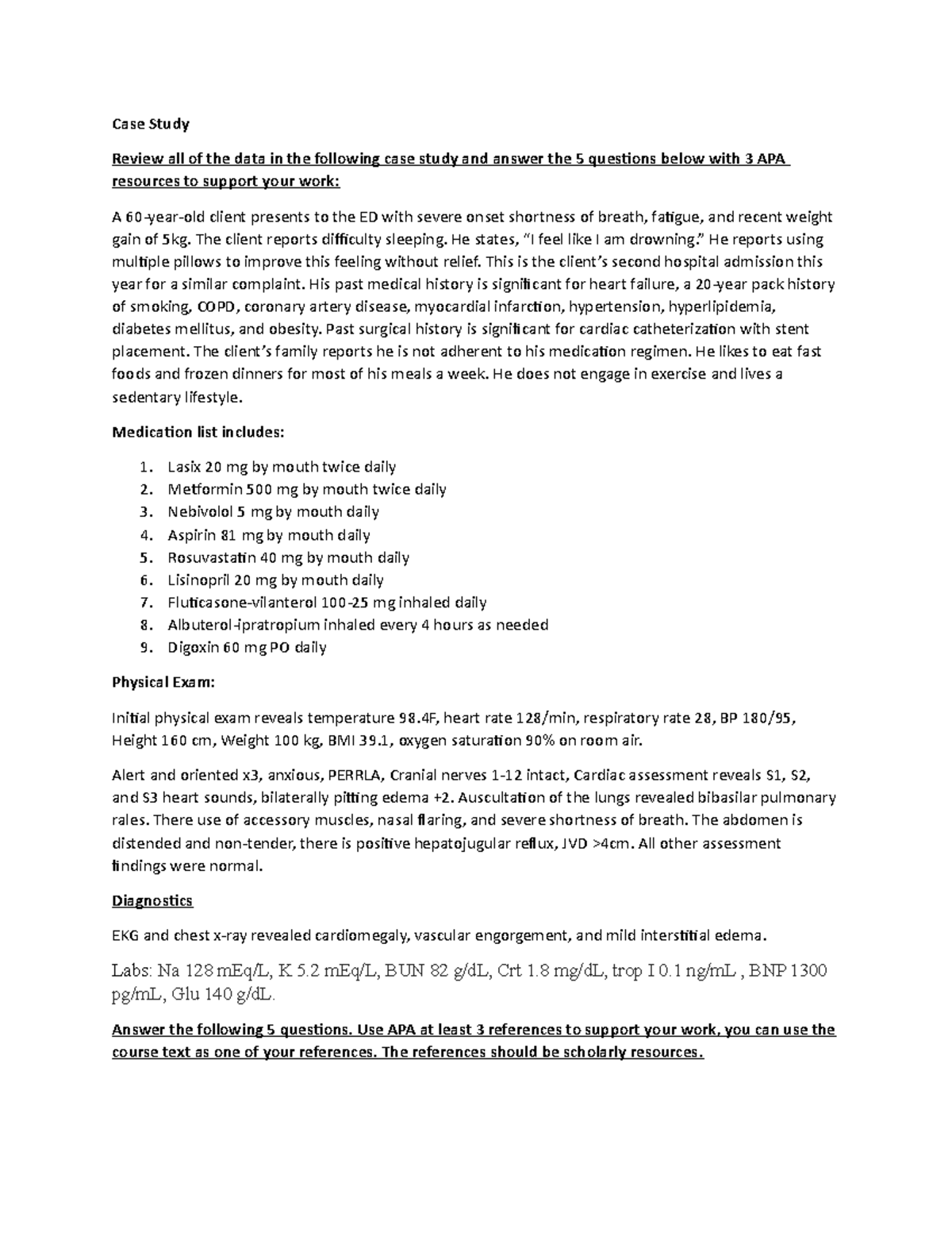 Geriatrics Case Study (NURS 301): Heart Failure Assessment ...