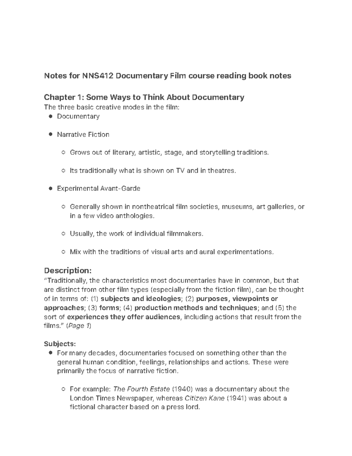 NNS412 Notes: Understanding Documentary Film Concepts & Techniques ...