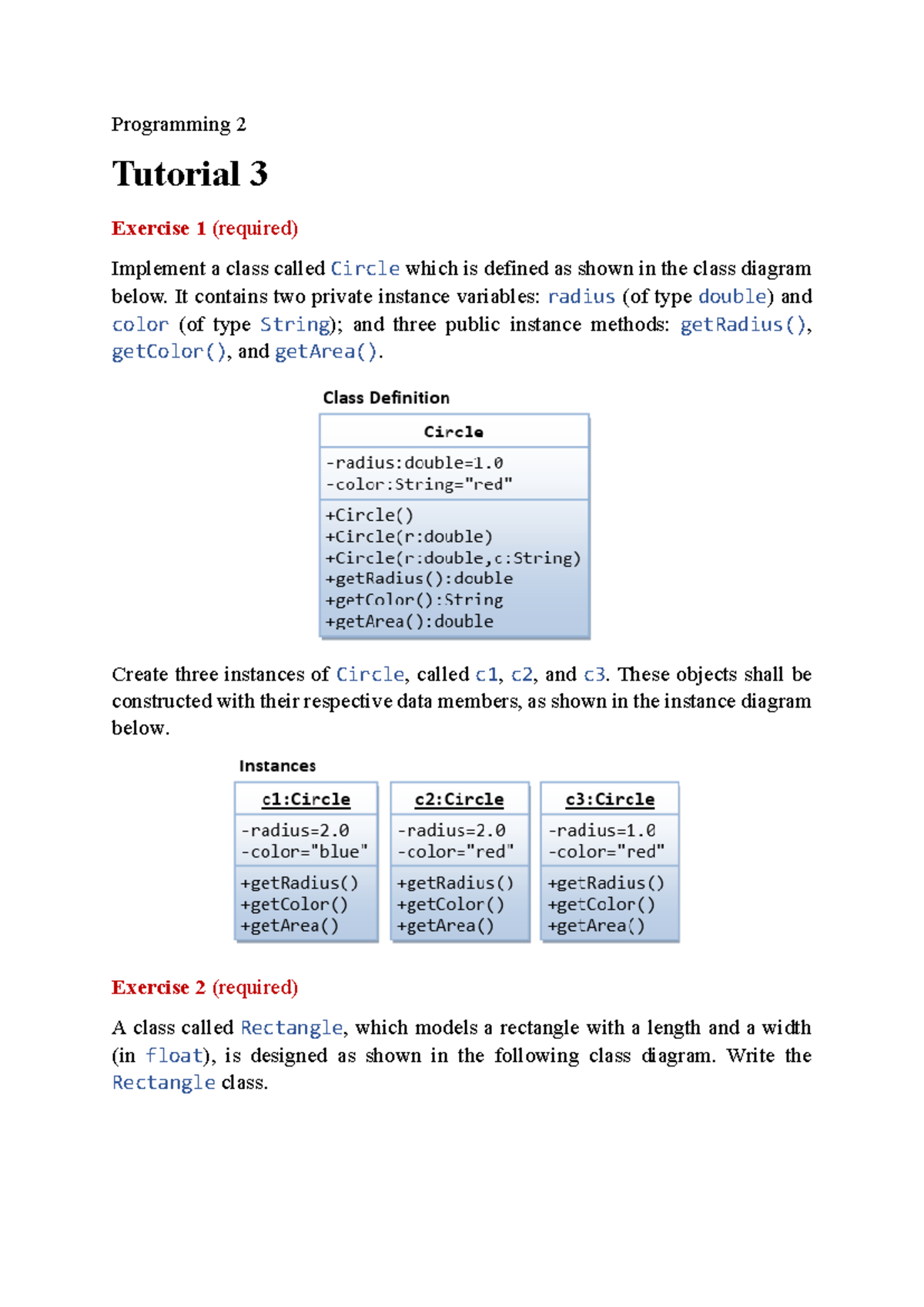 Programming 2 Tutorial 3: Circle, Rectangle, and Employee Classes - Studocu