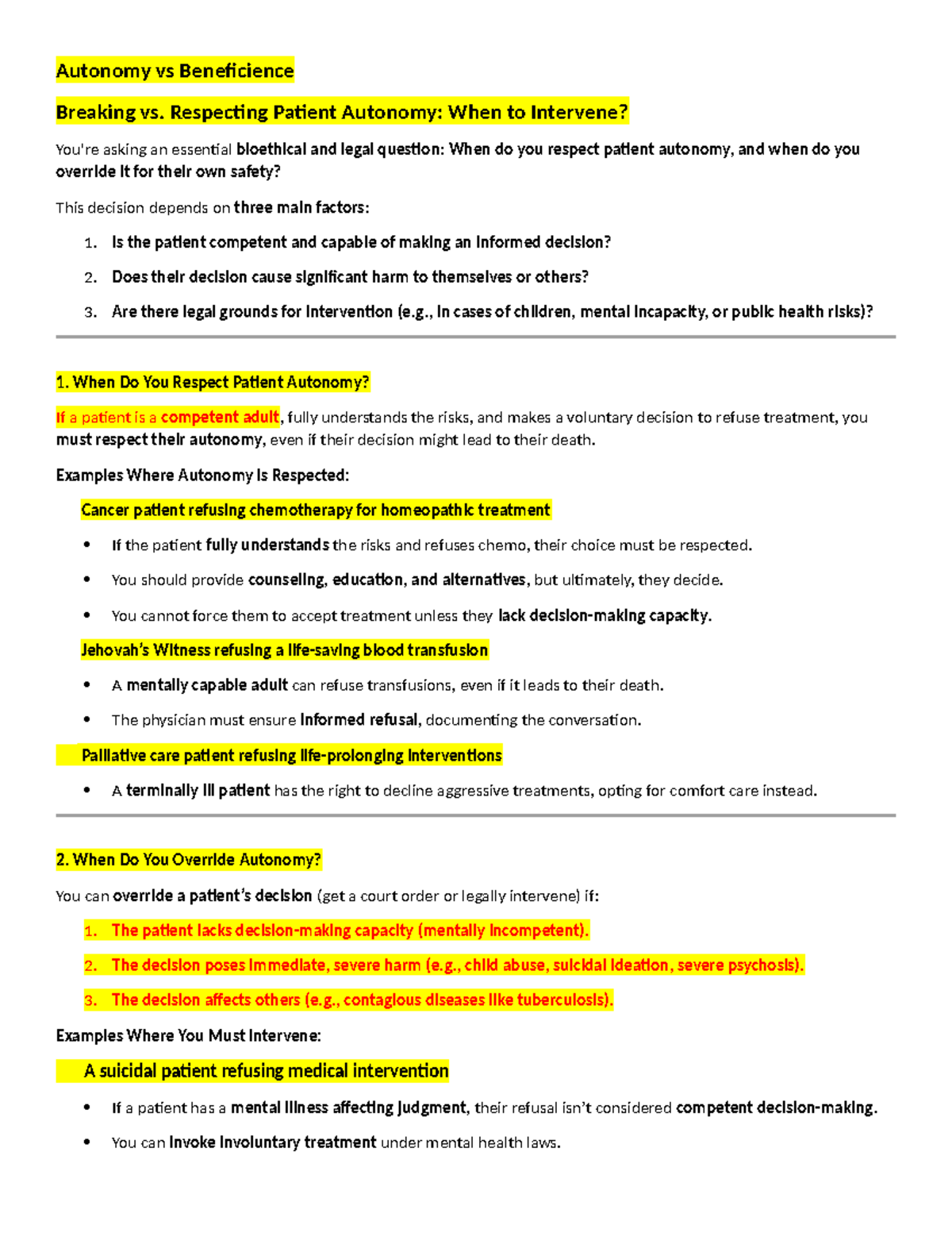 Breaking vs. Respecting Patient Autonomy: Guidelines for Intervention ...