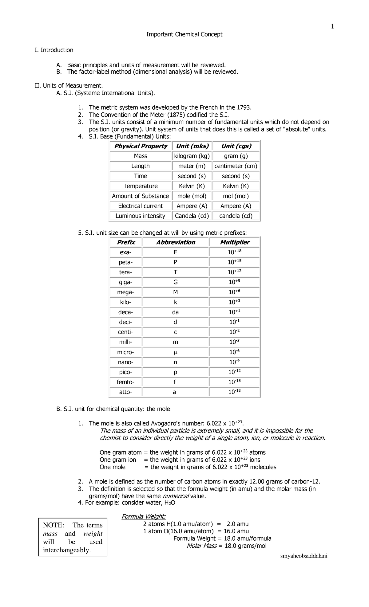 Important Chemical Concepts: Units, Concentration, and Equilibrium ...