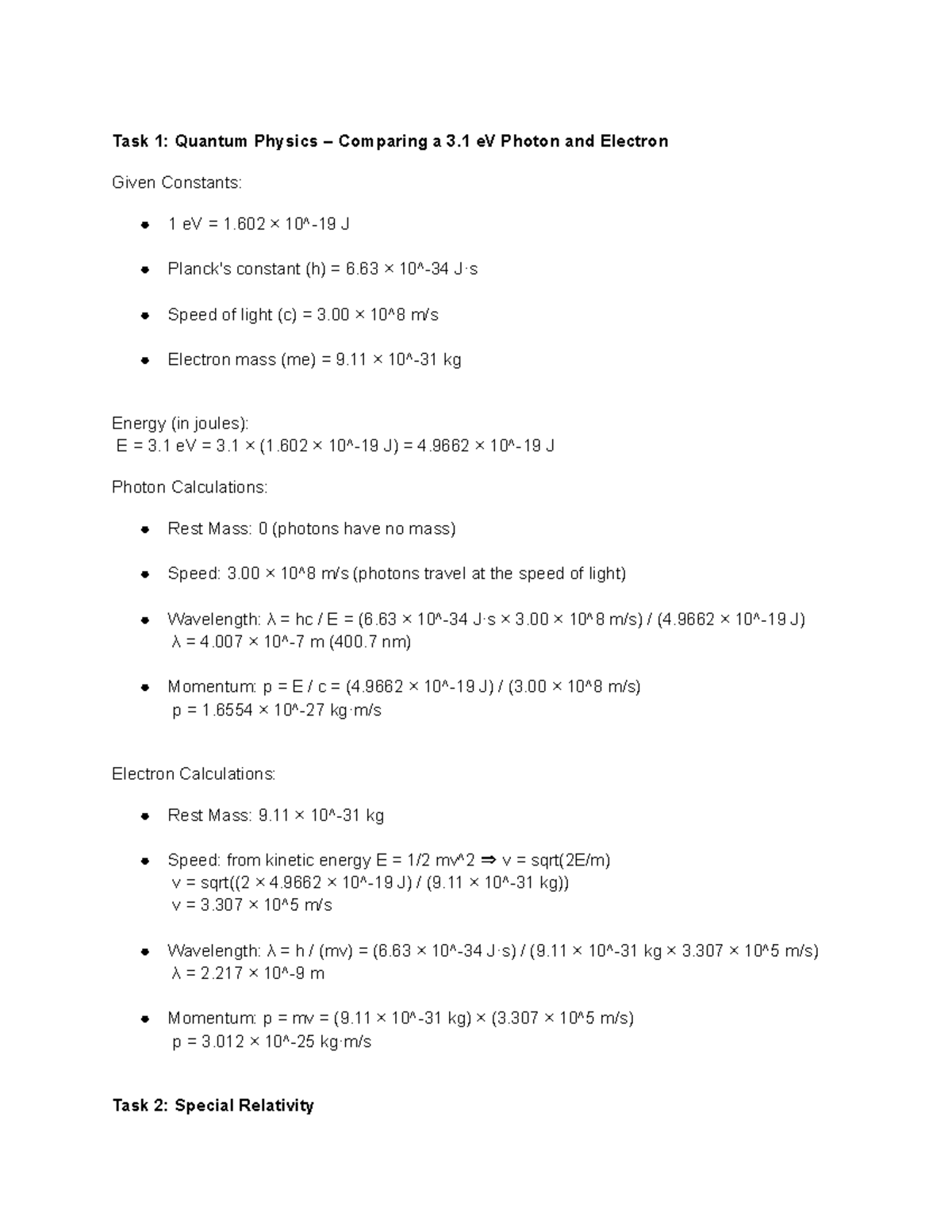 Task 1: Quantum Physics & Special Relativity Analysis (5.7) - Studocu