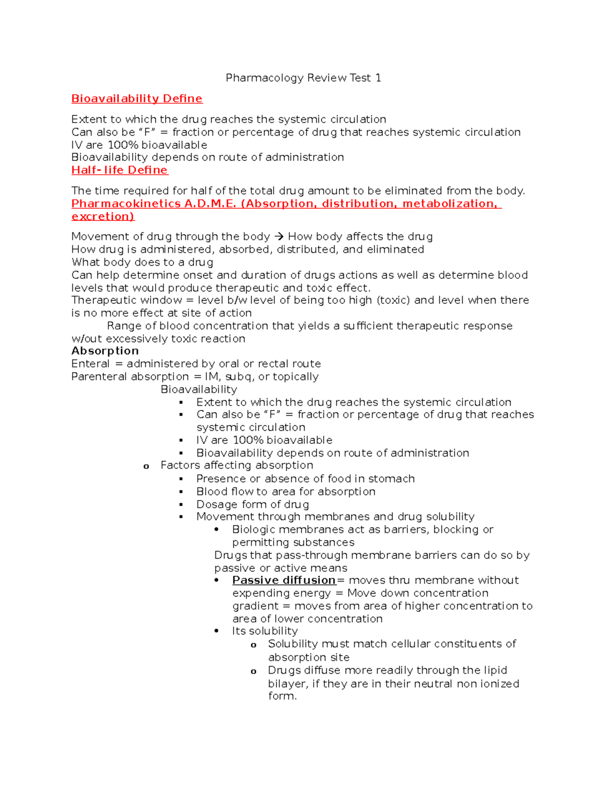 Pharm 101: Exam 1 Review on Pharmacokinetics and Drug Absorption - Studocu