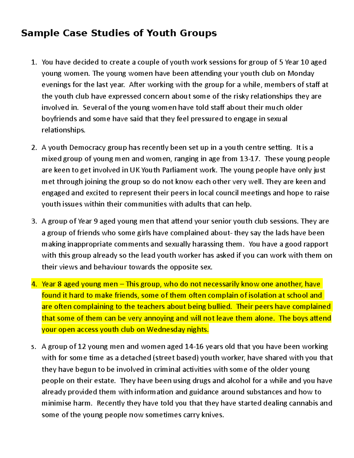 Sample Youth Group Case Studies 2021 - BathSpa - Studocu