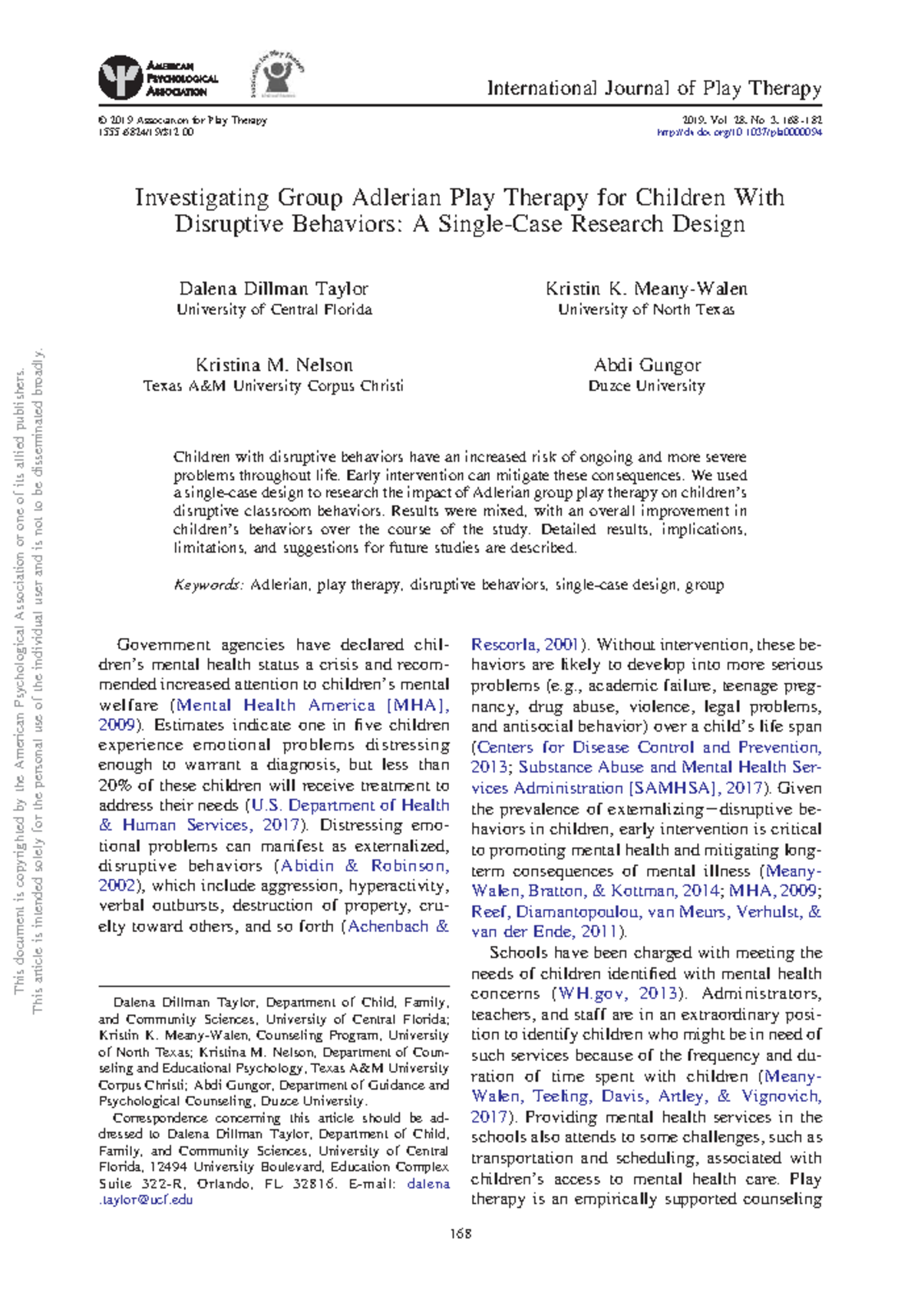 Investigating Group Adlerian Play Therapy for Disruptive Behaviors ...