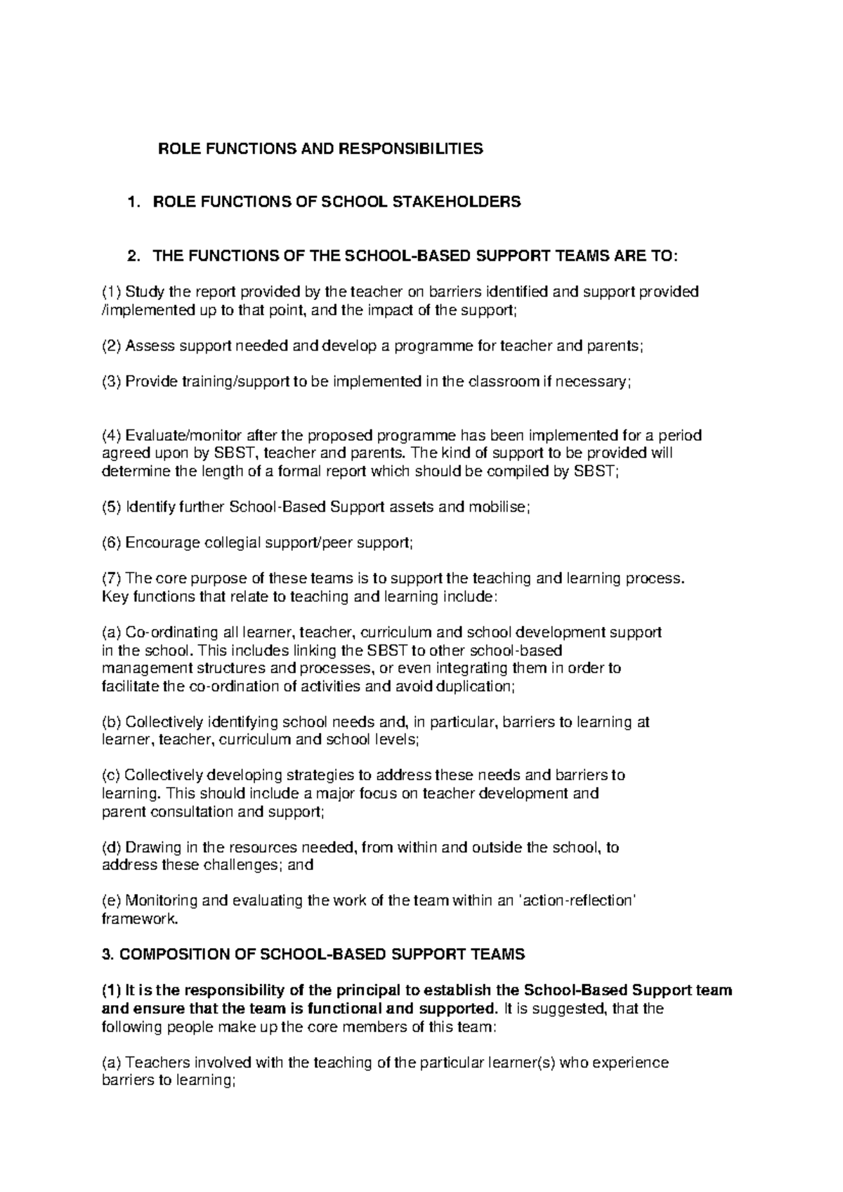 School-Based Support Team (SBST) Roles and Responsibilities - Studocu
