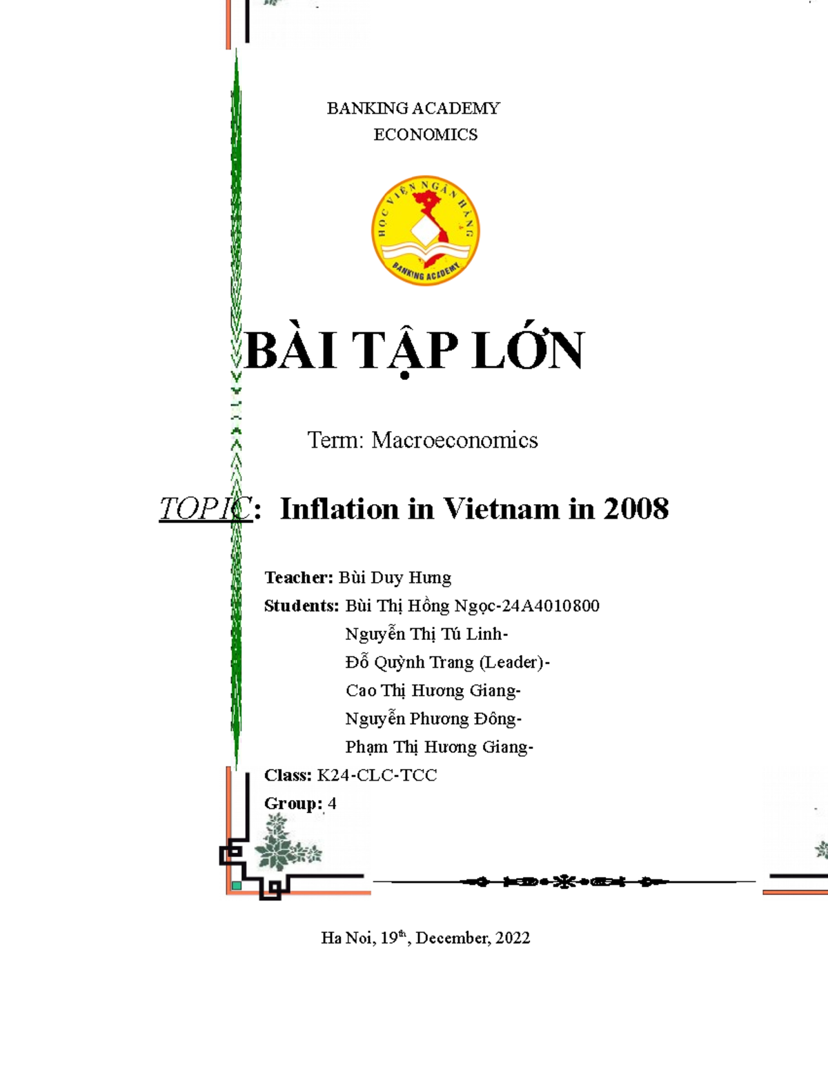 Economics Research: Inflation Trends & Measures in Vietnam (2008) - Studocu